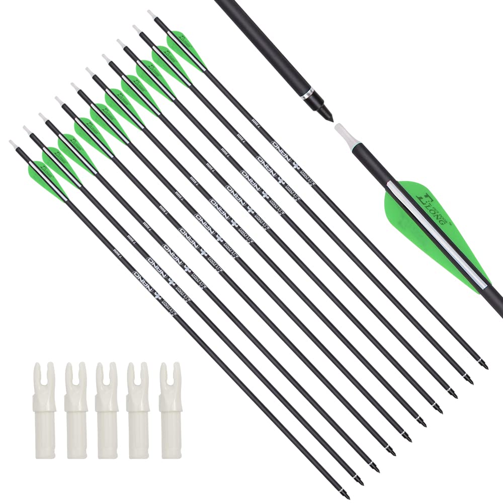 Archery Bow Carbon Arrow Hunting Target Practice Arrows 28 Inch with Removable Tips for Compound & Recurve Bow Spine 500 12PCS Pack