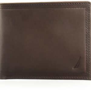 Nautica Men's Sail Embossed Bifold Leather Wallet with 6 slots and RFID Protection, Brown