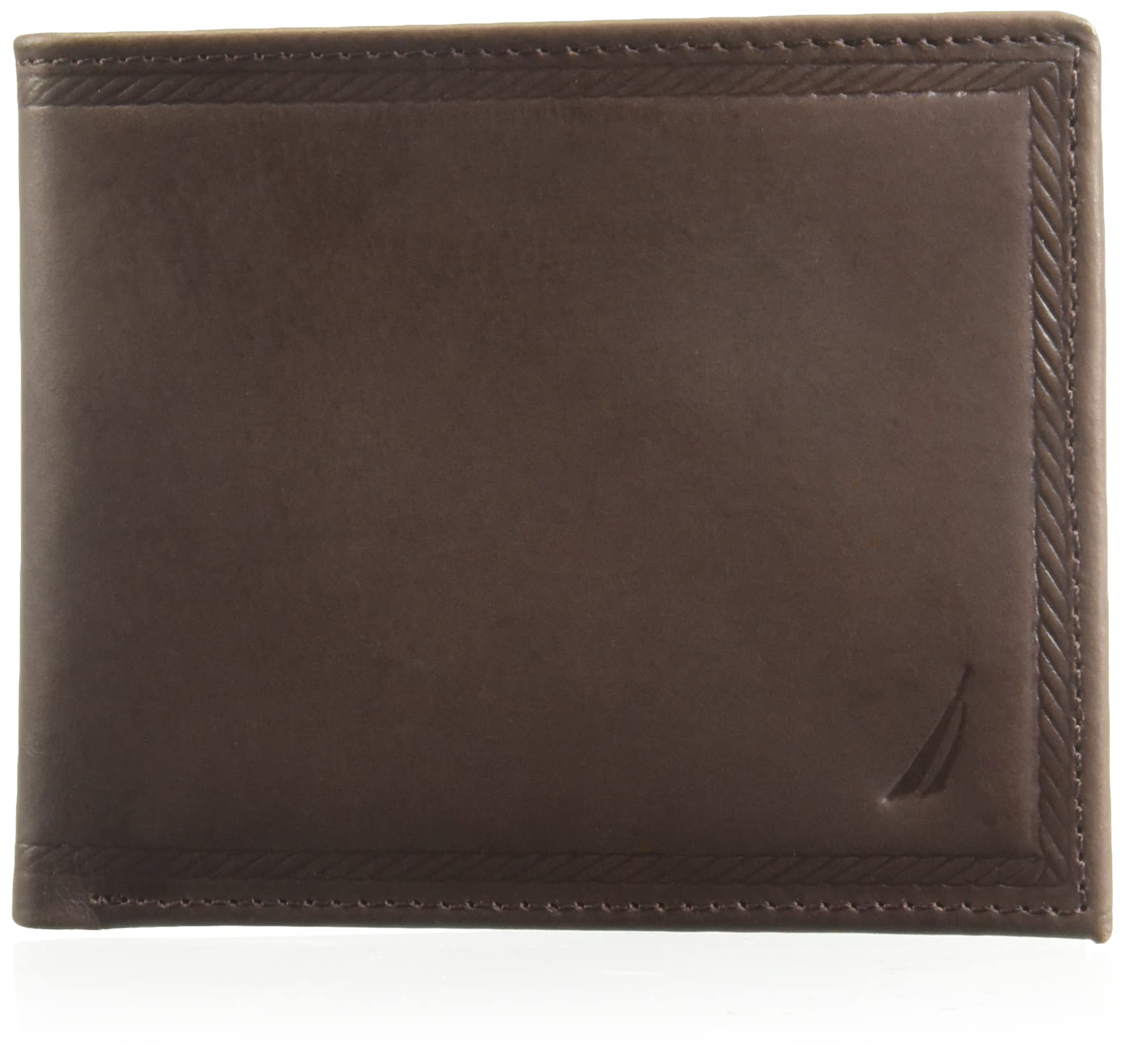 Nautica Men's Sail Embossed Bifold Leather Wallet with 6 slots and RFID Protection, Brown