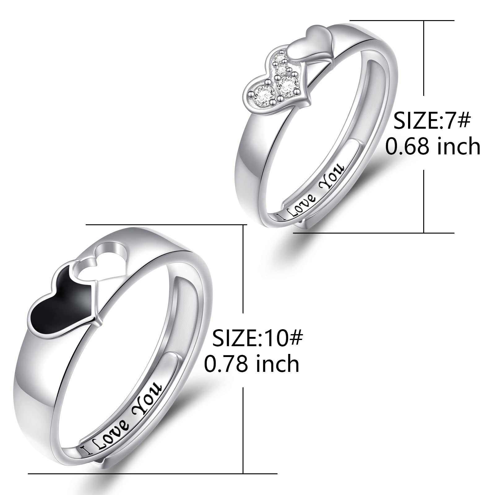 Promise Rings for Couples Matching Rings Sets 925 Sterling Silver I Love You Engagement Ring for Her and Him Wedding Band Adjustable Couple Rings for 2 Women Size 68 Men Size 911, Precious Metal,