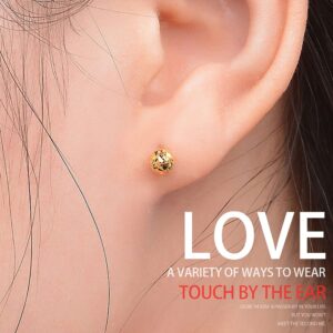 Solid 18k Gold Ball stud Earrings for Women Real Gold, Dainty Diamond-Cut Yellow Bead Push Back Tiny Gift for Lady, Rose Gold With Certificate Fine Bride Jewelry Birthday Wedding Prom Party, 5MM