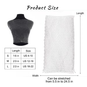 DRESBE Rhinestone Mesh Body Chains Hollow Tank Tops Bikini Crop Top Party Body Jewelry Accessories for Women (White-O Neck-M)