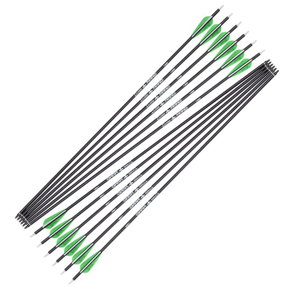 Archery Bow Carbon Arrow Hunting Target Practice Arrows 26 Inch with Removable Tips for Compound & Recurve Bow Spine 500 12PCS Pack