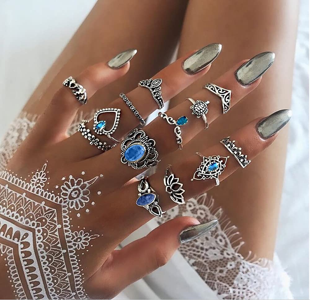 YOOESTORES82 70PCS Vintage Silver Knuckle Rings Set for Women,Bohemian Stackable Joint Finger Rings for Teen Girls,Boho Stacking Rings Pack (A)