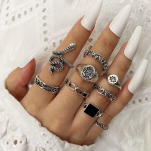 YOOESTORES82 70PCS Vintage Silver Knuckle Rings Set for Women,Bohemian Stackable Joint Finger Rings for Teen Girls,Boho Stacking Rings Pack (A)