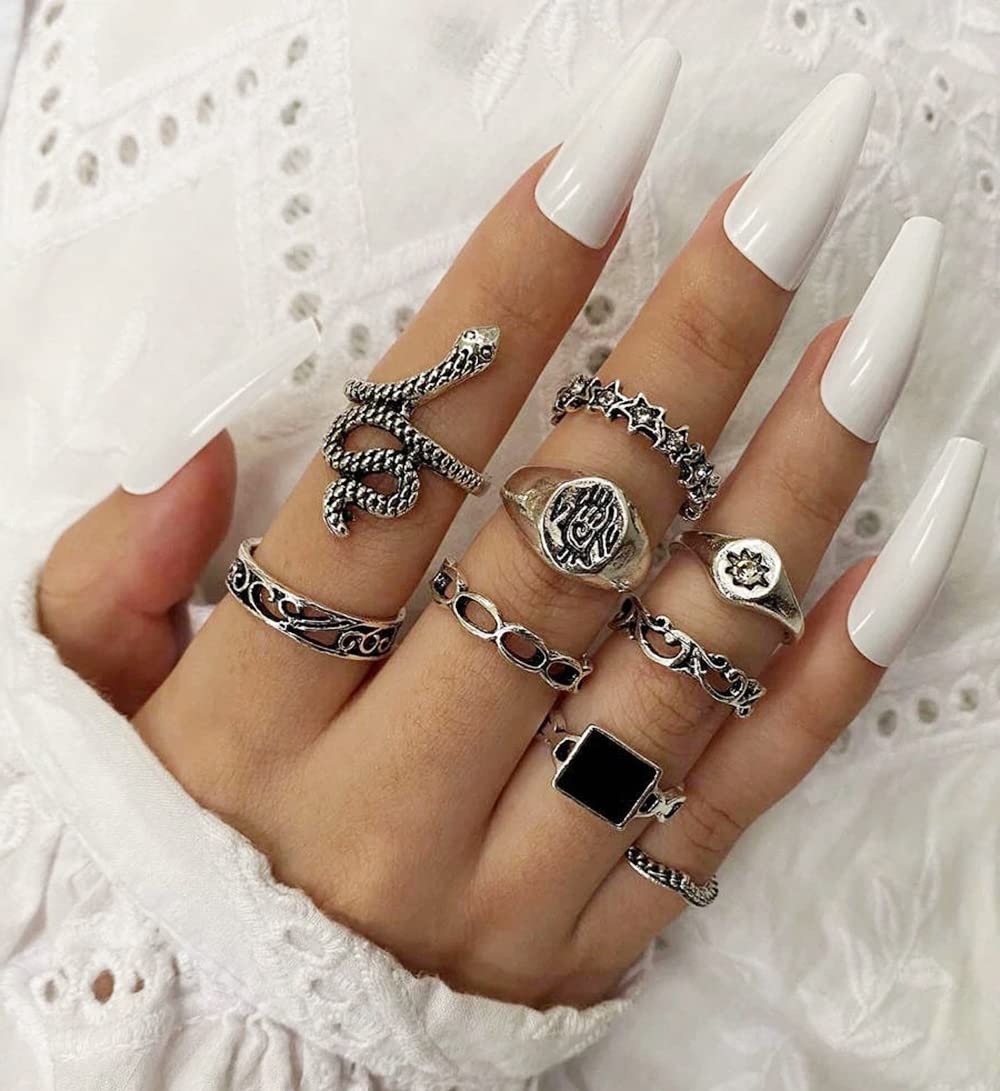 YOOESTORES82 70PCS Vintage Silver Knuckle Rings Set for Women,Bohemian Stackable Joint Finger Rings for Teen Girls,Boho Stacking Rings Pack (A)