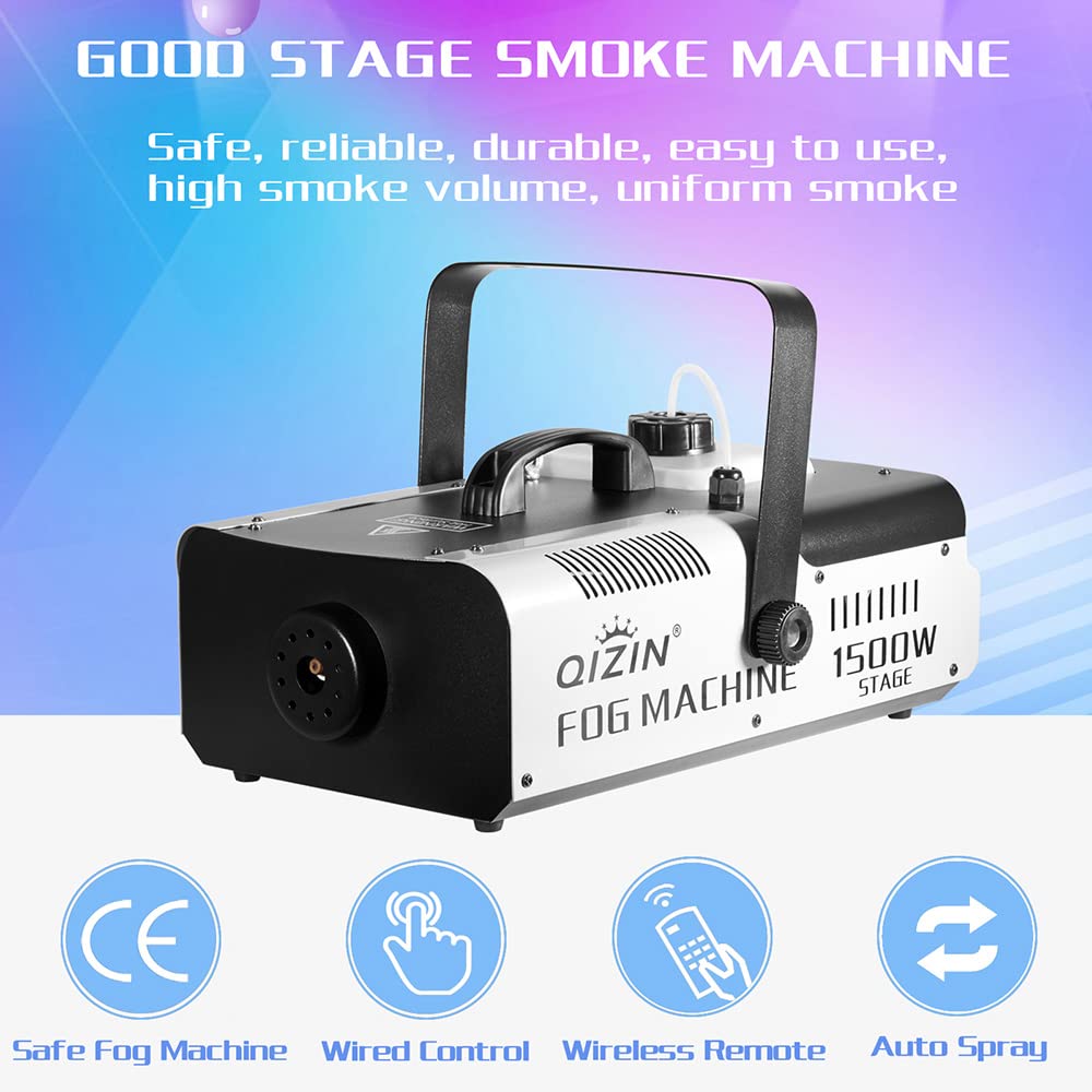 Fog Machine 1500 Watt with 2 Sets of Controllers, Professional Stage Smoke Machine for DJ Halloween Parties Wedding Christmas