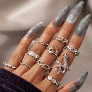 YOOESTORES82 70PCS Vintage Silver Knuckle Rings Set for Women,Bohemian Stackable Joint Finger Rings for Teen Girls,Boho Stacking Rings Pack (A)