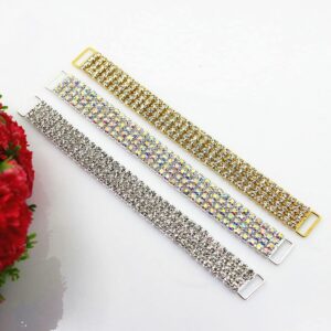 10pcs 4ROWS 165MM Full Crystal Rhinestone Bikini Connectors Buckle Metal Chain for Swimming Wear Bikini Decoration (Silver Clear)