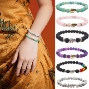 SAMOCO 10PCS 8MM Chakra Bead Bracelet Elephant Gifts for Women Men Handmade Gemstone Bracelets Stretch Bracelet Crystal Lava Rock Reiki Yoga Balancing Bracelets