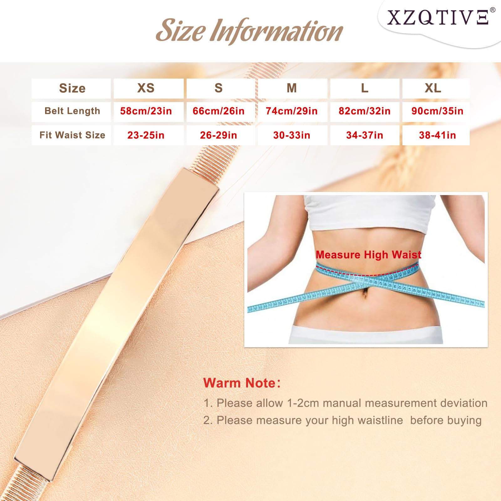 XZQTIVE 2 Pieces Women Skinny Metal Chain Waist Belt Stretchy Saree Cinch Belt for Dress Gold Sliver (00 Gold, Fit waist 30-33 in)