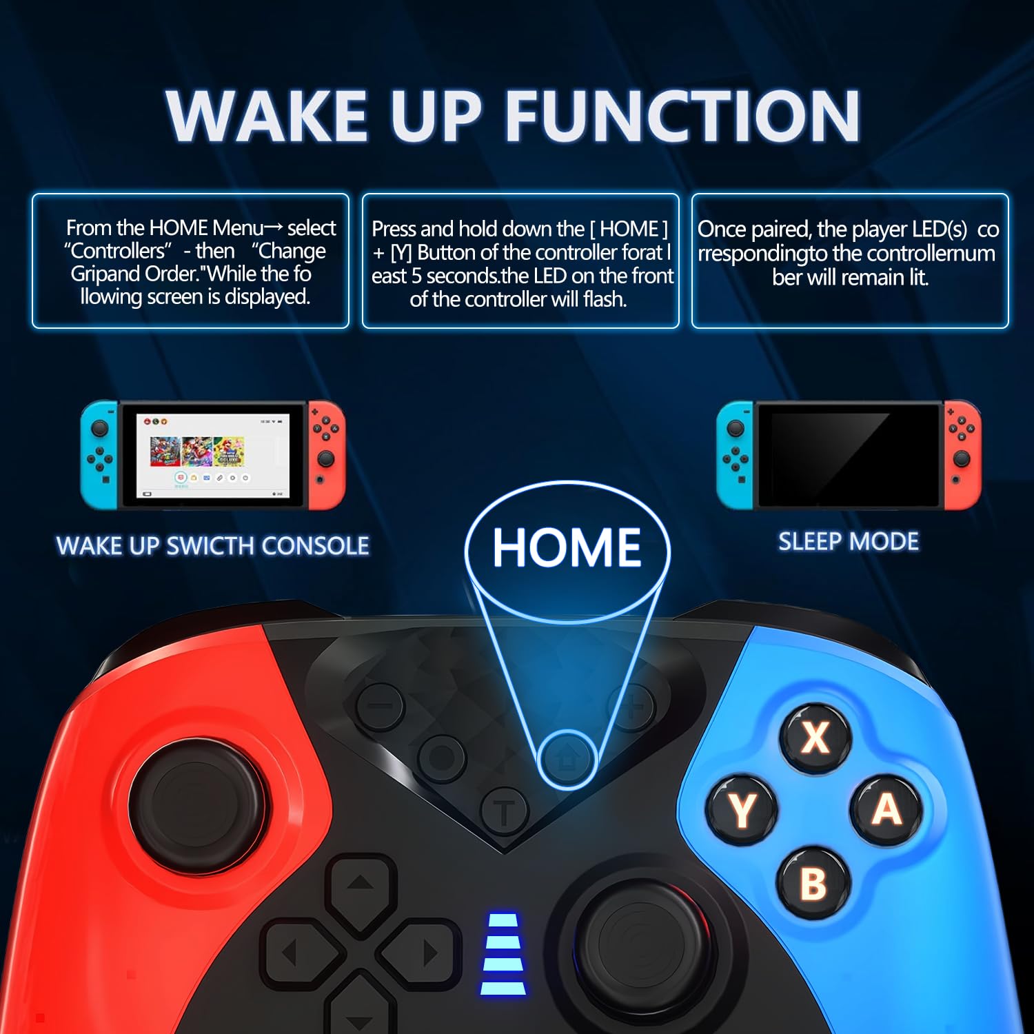 SZYUYU Switch Controller for Nintendo Switch,Switch Pro Controller for Switch/Lite/OLED,Wireless Switch Controller with Dual Vibration 6-Gyro Axis, Motion Support,Wake Up and Auto Turbo (Lighting)