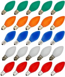 25-pack c7 multicolor 7-watt christmas light bulbs, ceramic base, extended life