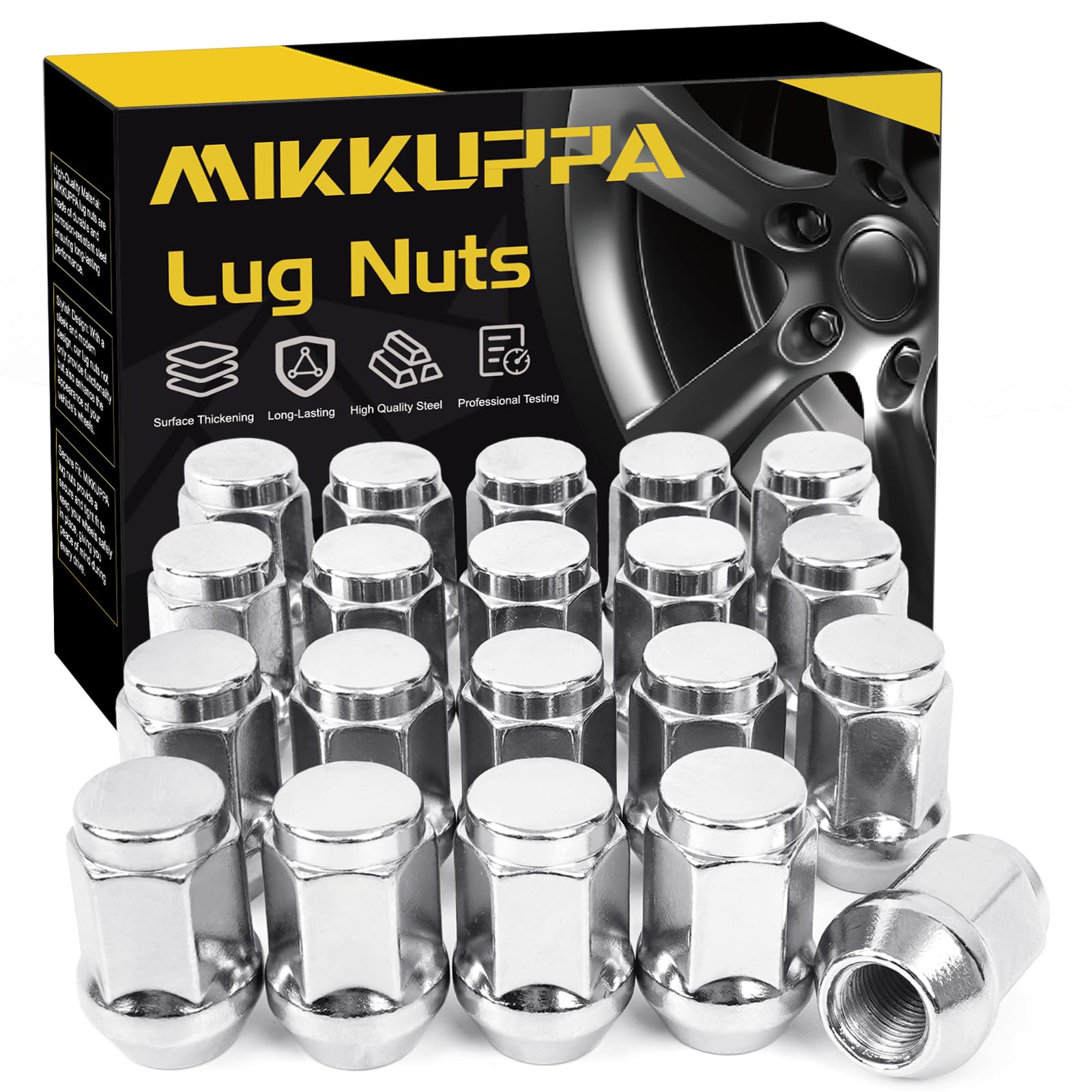 MIKKUPPA M12x1.5 Lug Nuts - Replacement for Ford Fusion Focus Escape Chevy Cruze Malibu Honda Civic Accord 1.38"Height 19mm Hex 60 Degree - 20pcs Chrome Closed End Lug Nut for Aftermarket Wheel