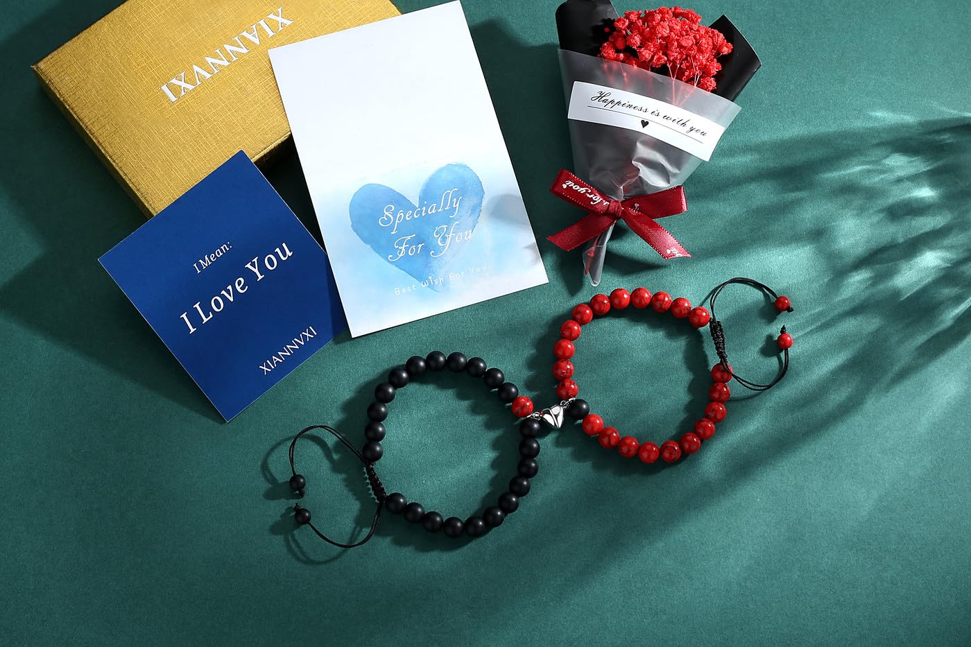 XIANNVXI Couples Bracelets His and Her Matching Couple Valentines Day Gifts Bracelets Jewelry (Black&Red)