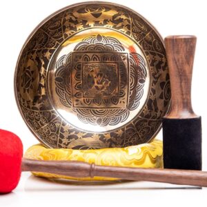 Large Tibetan Singing Bowl Set - 8.5" Master Healing Grade For Sound Bath Chakra 7 Metal Meditation Yoga By Himalayan Bazaar