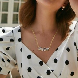 Jewenova Double Plated Name Necklace Two Tone Personalized Name Date Necklace Customized Gold Name Necklace Jewelry with Name jewelry for Women Lover Women