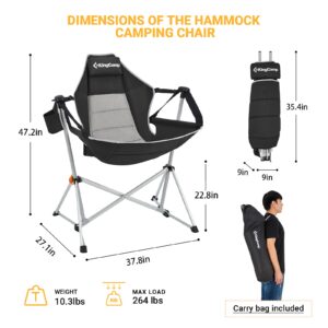 KingCamp Hammock Camping Chair Folding Rocking Chair Heavy Duty Portable Swing Recliner Chair with Pillow for Outdoor Lawn Backyard Picnic, Black