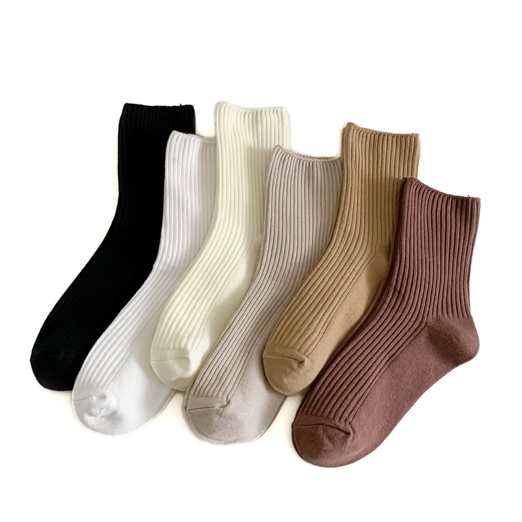 TeenFighter 6 Pairs of Comfortable Casual Cotton Socks for Women, Solid Color Stretch Socks for Girls and Students