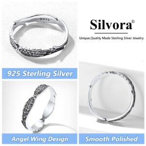 Sterling Silver Women Rings Size 9 Angel Wings Thumb Finger Wedding Band for Couple