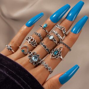 YOOESTORES82 70PCS Vintage Silver Knuckle Rings Set for Women,Bohemian Stackable Joint Finger Rings for Teen Girls,Boho Stacking Rings Pack (A)