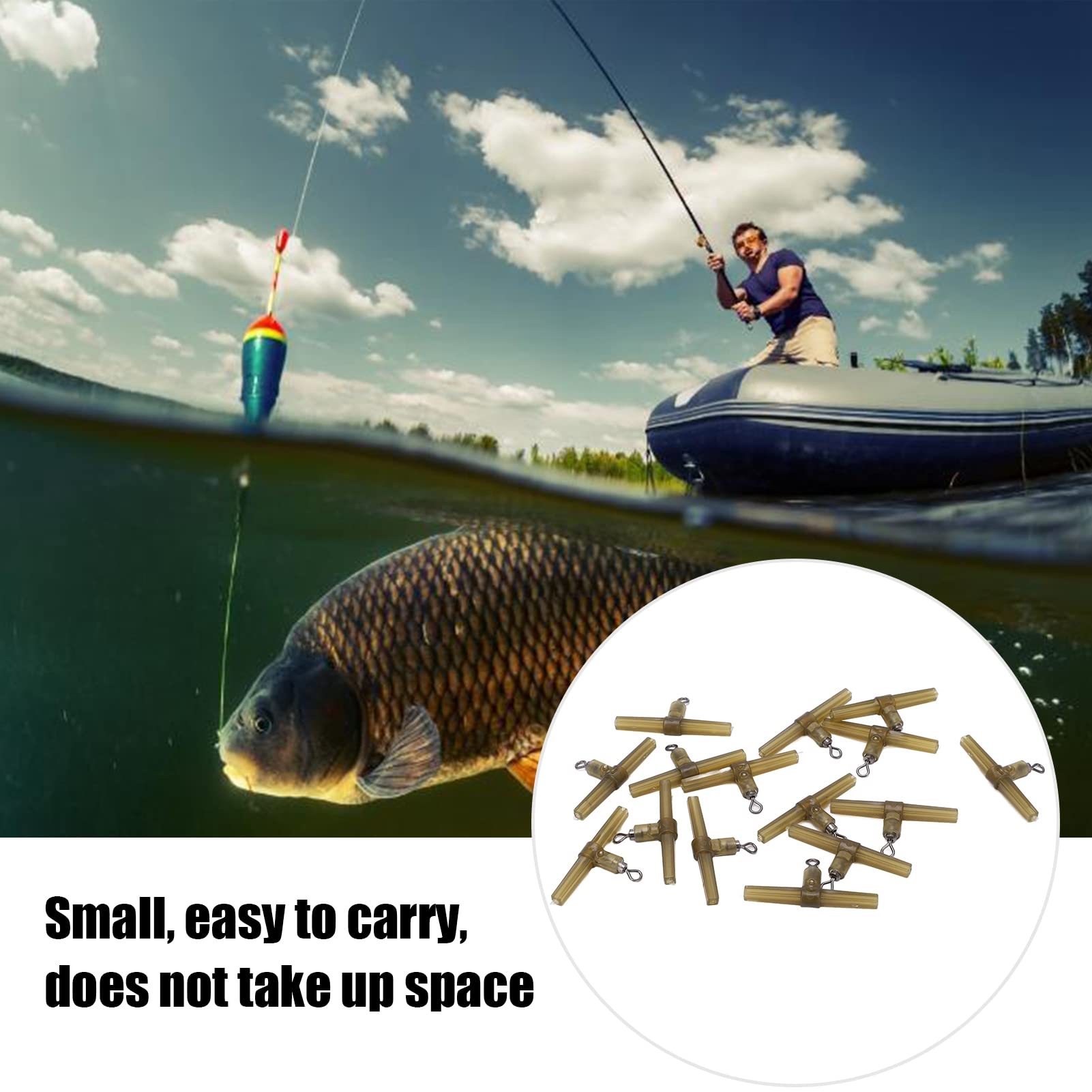 DJDK Fish Tackle Kit,15PCS Stainless Steel Prevent Tangle Sleeves Side Bend with Swivel Carp Hook Link Carp Fishing Helicopter Rig Military Green for Fishing