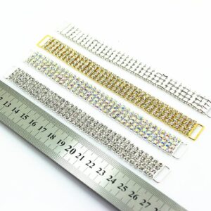 10pcs 4ROWS 165MM Full Crystal Rhinestone Bikini Connectors Buckle Metal Chain for Swimming Wear Bikini Decoration (Silver Clear)