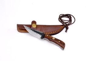 titan international knives handmade neck knife carbon 1080 steel | forged scales blade rosewood handle | leather sheath perfect for camping and outdoor activities