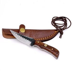 Titan International Knives Handmade Neck Knife Carbon 1080 Steel | Forged Scales Blade Rosewood Handle | Leather Sheath Perfect for Camping and Outdoor Activities