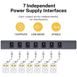 lotmusic Portable Guitar Pedal Power Supply 7 Isolated DC Output, Built-in 3.7V/10000mAh Rechargeable Battery for 9V Guitar Bass Effect Pedals with Short Circuit/overcurrent Protection
