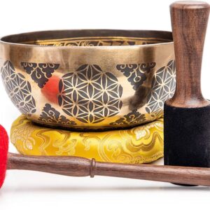 Large Tibetan Singing Bowl Set - 8.5" Master Healing Grade For Sound Bath Chakra 7 Metal Meditation Yoga By Himalayan Bazaar