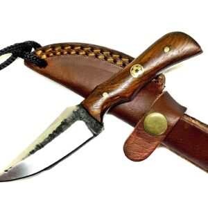 Titan International Knives Handmade Neck Knife Carbon 1080 Steel | Forged Scales Blade Rosewood Handle | Leather Sheath Perfect for Camping and Outdoor Activities