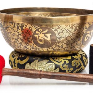 Large Tibetan Singing Bowl Set - 9.5" Master Healing Grade For Sound Bath Chakra 7 Metal Meditation Yoga By Himalayan Bazaar