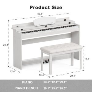 UMOMO U-710 88 Key Digital Piano Keyboard with Piano Bench, Full Size Electric Piano with Piano Stand, Headphone Jack, 3 Pedal, Electronic Piano for Beginner, Adults, White