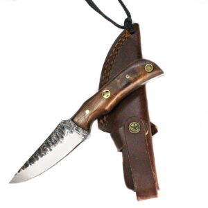 Titan International Knives Handmade Neck Knife Carbon 1080 Steel | Forged Scales Blade Rosewood Handle | Leather Sheath Perfect for Camping and Outdoor Activities