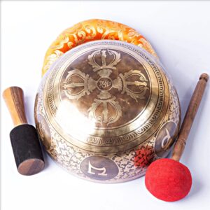 Large Tibetan Singing Bowl Set - 9" Master Healing Grade For Sound Bath Chakra 7 Metal Meditation Yoga By Himalayan Bazaar