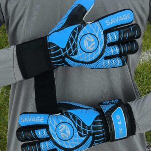 K-LO Goalkeeper Gloves: Savage Rise Soccer Goalie Gloves - Blue Size 8 (Unisex, Youth, Kids & Adult) - Fingersaves for Protection | Strong Grip Palm