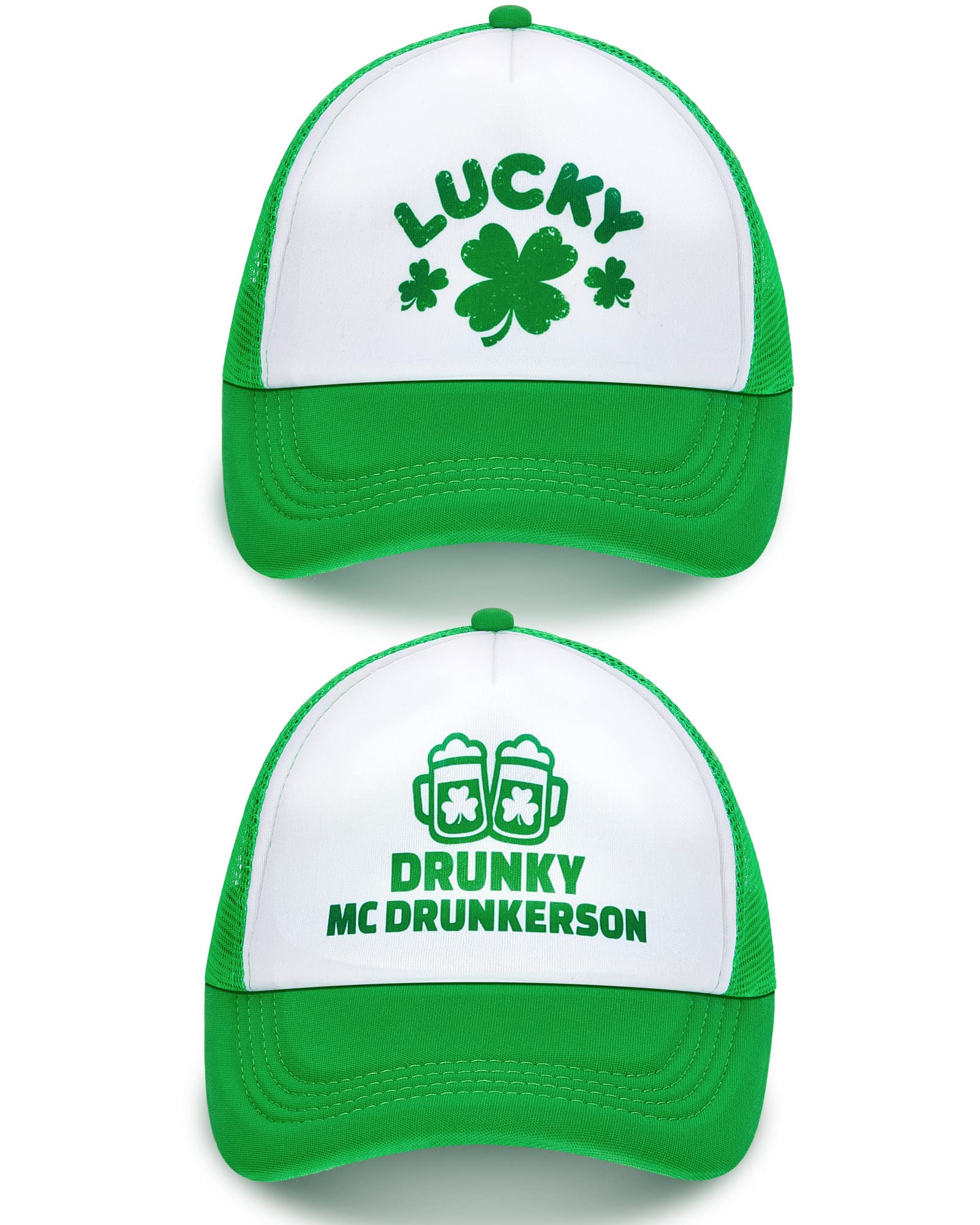 St. Patrick's Day Trucker Hat 2 Pieces Irish Green Mesh Cap Shamrock Hat Saint Patrick's Day Accessories Four-Leaf Clover Baseball Cap