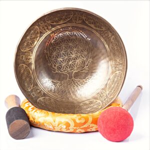 Large Tibetan Singing Bowl Set - 9" Master Healing Grade For Sound Bath Chakra 7 Metal Meditation Yoga By Himalayan Bazaar