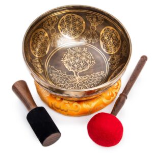 Large Tibetan Singing Bowl Set - 9" Master Healing Grade For Sound Bath Chakra 7 Metal Meditation Yoga By Himalayan Bazaar