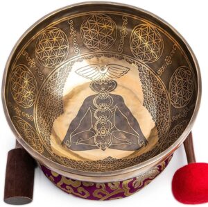 large tibetan singing bowl set - hand carved 12" master healing professional grade for sound bath chakra 7 metal meditation yoga by himalayan bazaar