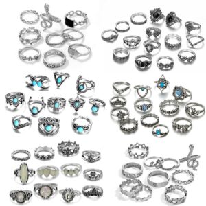 yooestores82 70pcs vintage silver knuckle rings set for women,bohemian stackable joint finger rings for teen girls,boho stacking rings pack (a)