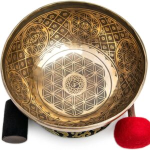 Large Tibetan Singing Bowl Set - 9.5" Master Healing Grade For Sound Bath Chakra 7 Metal Meditation Yoga By Himalayan Bazaar