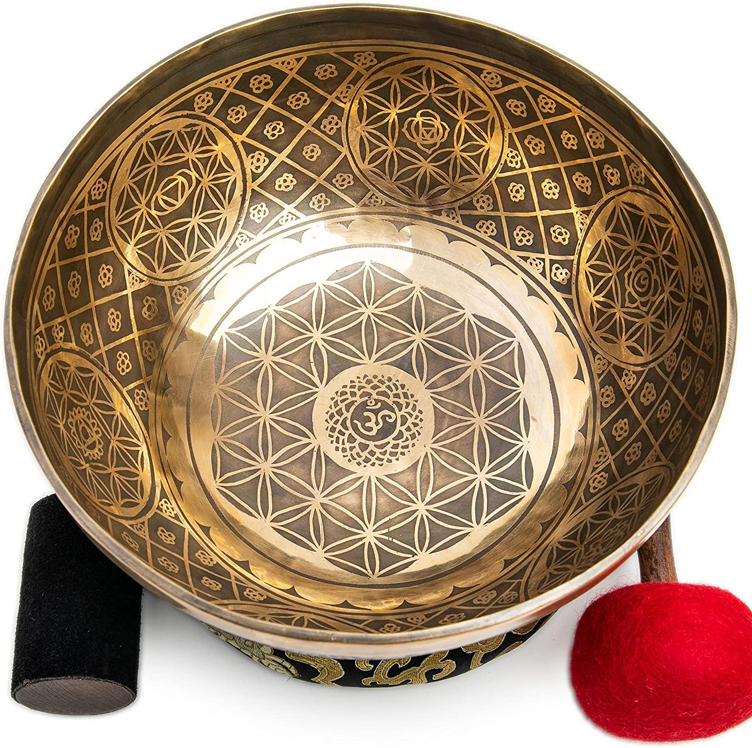 Large Tibetan Singing Bowl Set - 9.5" Master Healing Grade For Sound Bath Chakra 7 Metal Meditation Yoga By Himalayan Bazaar