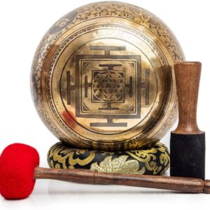 Large Tibetan Singing Bowl Set - 9.5" Master Healing Grade For Sound Bath Chakra 7 Metal Meditation Yoga By Himalayan Bazaar