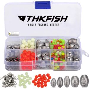 THKFISH Texas and Carolina Fishing Rig Bass Fishing Bullet-Weights for Fishing Sinkers Hooks Rolling Barrel Fishing Swivels Beads Rings Fishing Tackle Kit B2-339pcs