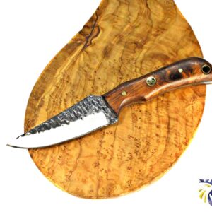 Titan International Knives Handmade Neck Knife Carbon 1080 Steel | Forged Scales Blade Rosewood Handle | Leather Sheath Perfect for Camping and Outdoor Activities