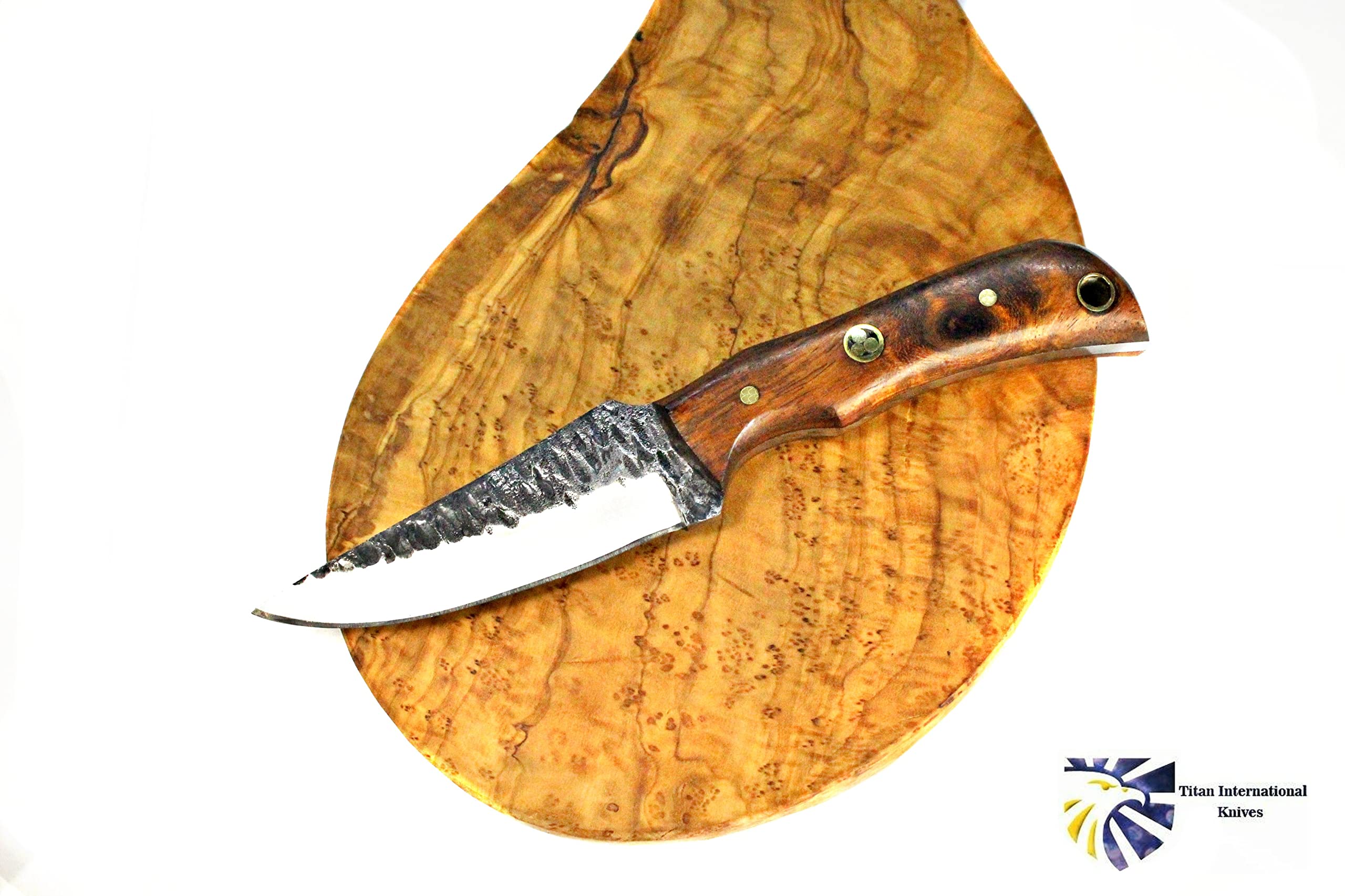 Titan International Knives Handmade Neck Knife Carbon 1080 Steel | Forged Scales Blade Rosewood Handle | Leather Sheath Perfect for Camping and Outdoor Activities