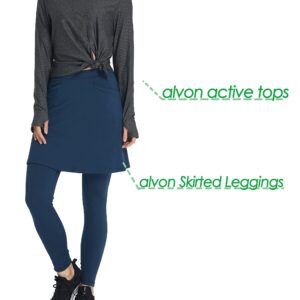 alvon Women Knee Length Skirts with Leggings Modest Skirt with Leggings Golf Skirt with Leggings Athletic Skort with Leggings Hiking Navy L