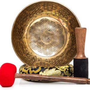 Large Tibetan Singing Bowl Set - 9.5" Master Healing Grade For Sound Bath Chakra 7 Metal Meditation Yoga By Himalayan Bazaar